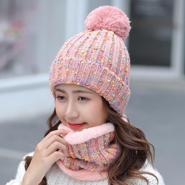 Gorro De Lana Gruesa Y Cálida Conjunto De Dos Piezas Con Babero Gorro Con Pompón De Invierno Cálido