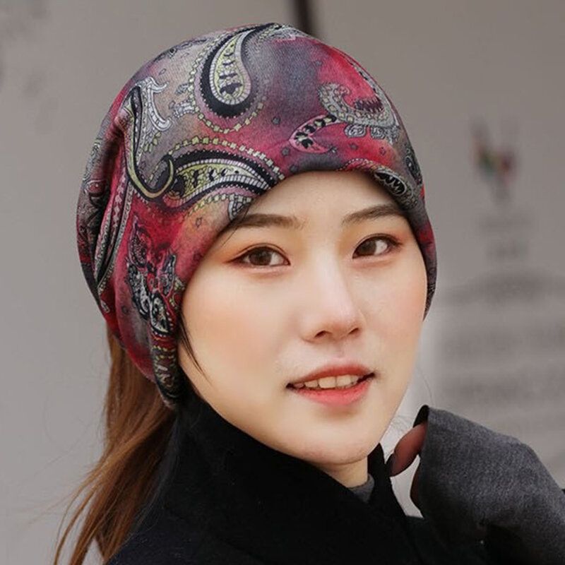 Gorro De Lana Multiusos De Estilo Étnico Para Mujer Bufanda De Doble Capa Gorro De Algodón Con Calavera