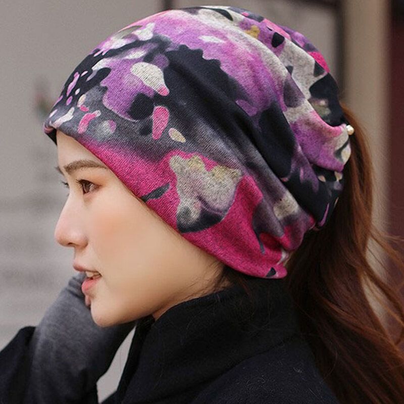 Gorro De Lana Multiusos De Estilo Étnico Para Mujer Bufanda De Doble Capa Gorro De Algodón Con Calavera