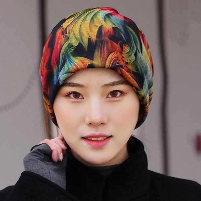 Gorro De Lana Multiusos De Estilo Étnico Para Mujer Bufanda De Doble Capa Gorro De Algodón Con Calavera