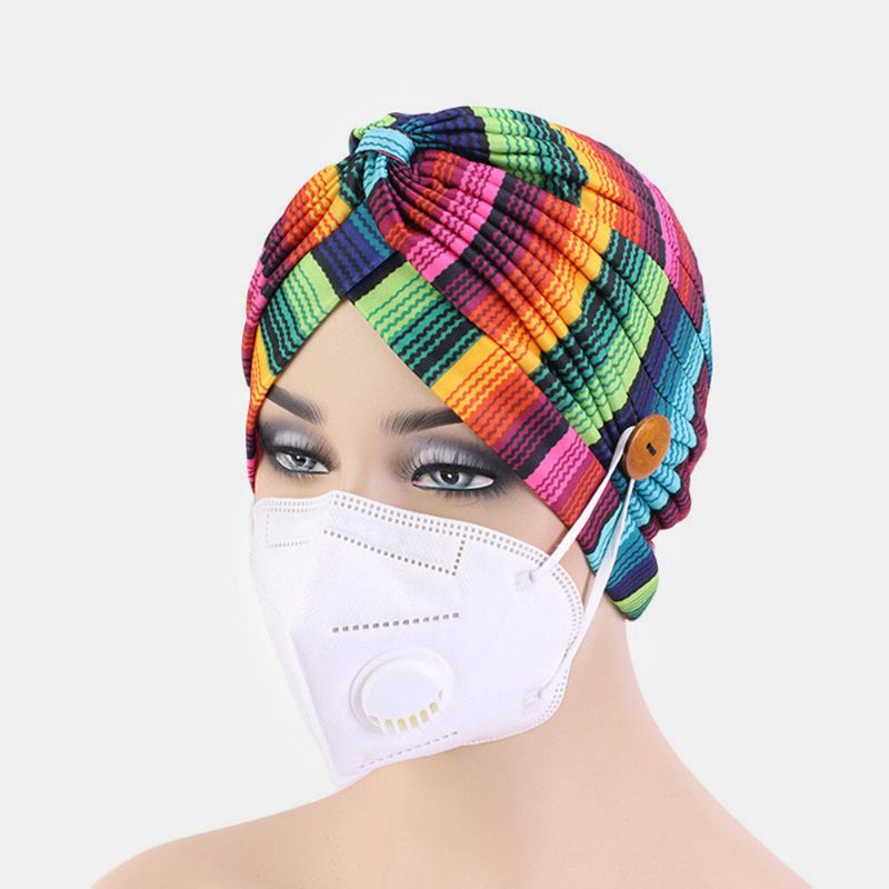 Gorro Multicolor Estampado Estilo Nacional Orejas Montables Con Botones Que Evitan El Estrangulamiento