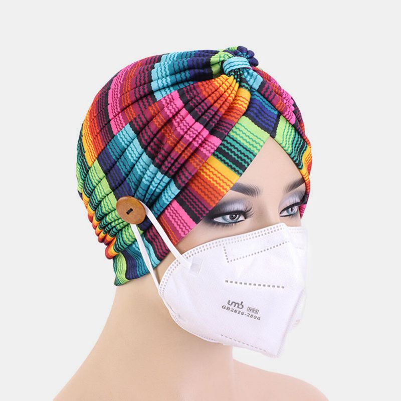 Gorro Multicolor Estampado Estilo Nacional Orejas Montables Con Botones Que Evitan El Estrangulamiento