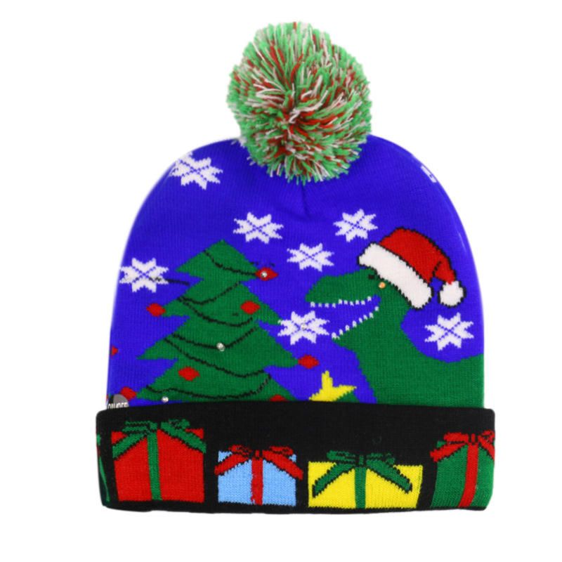 Gorro De Punto De Bola Con Puños De Árbol De Navidad De Alce De Muñeco De Nieve Navideño