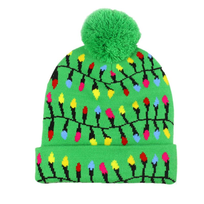 Gorro De Punto De Bola Con Puños De Árbol De Navidad De Alce De Muñeco De Nieve Navideño