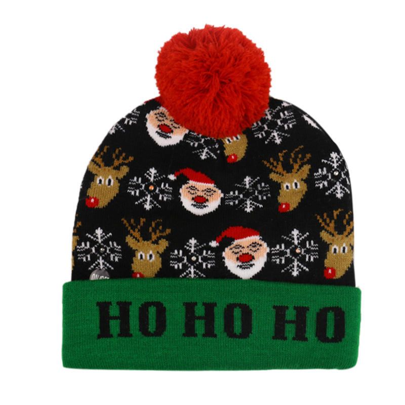 Gorro De Punto De Bola Con Puños De Árbol De Navidad De Alce De Muñeco De Nieve Navideño