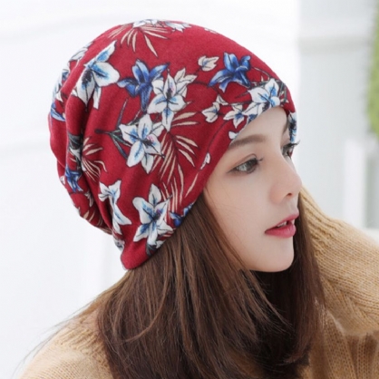 Gorro De Punto Con Estampado Floral De Color Cachemir Para Mujer Informal De Doble Uso Con Protección Para El Cuello Sin Ala