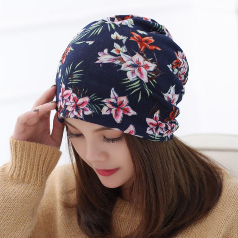 Gorro De Punto Con Estampado Floral De Color Cachemir Para Mujer Informal De Doble Uso Con Protección Para El Cuello Sin Ala