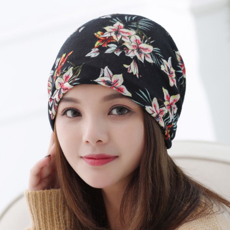 Gorro De Punto Con Estampado Floral De Color Cachemir Para Mujer Informal De Doble Uso Con Protección Para El Cuello Sin Ala