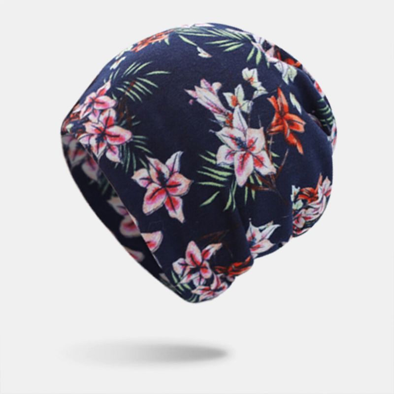 Gorro De Punto Con Estampado Floral De Color Cachemir Para Mujer Informal De Doble Uso Con Protección Para El Cuello Sin Ala