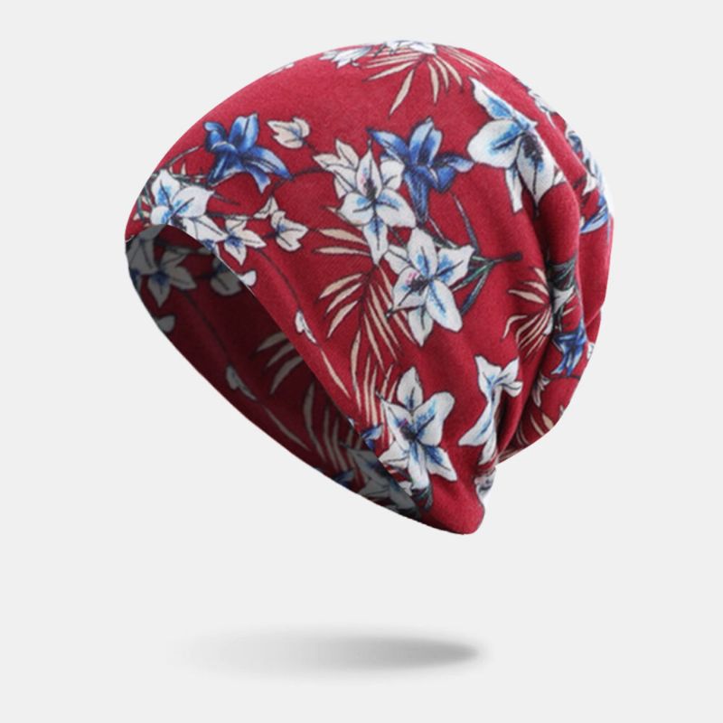 Gorro De Punto Con Estampado Floral De Color Cachemir Para Mujer Informal De Doble Uso Con Protección Para El Cuello Sin Ala