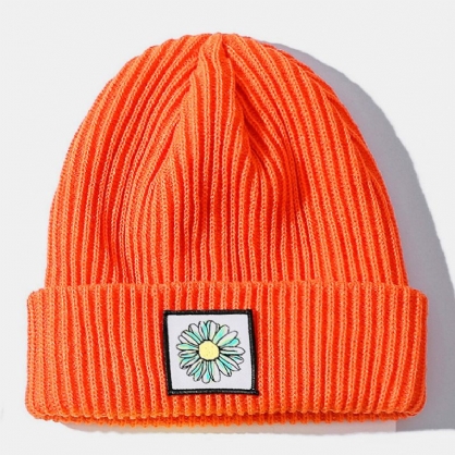 Gorro De Punto Con Patrón De Girasol De Algodón Unisex Gorro Sin Ala Sin Ala De Moda Cálida Tendencia Callejera