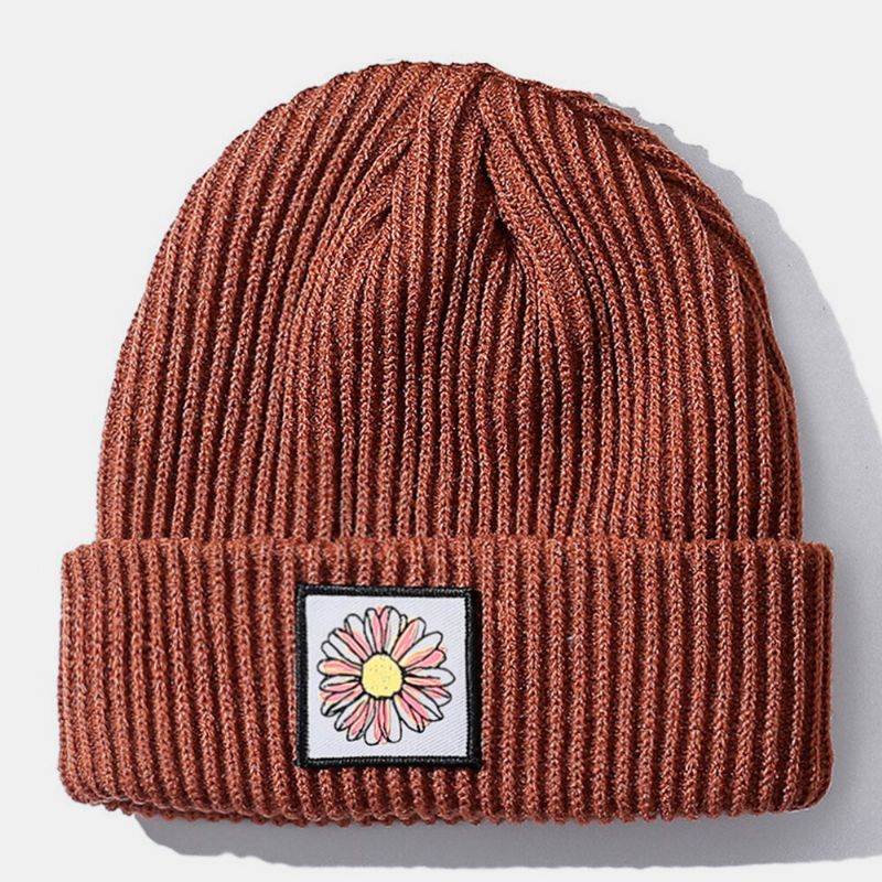 Gorro De Punto Con Patrón De Girasol De Algodón Unisex Gorro Sin Ala Sin Ala De Moda Cálida Tendencia Callejera