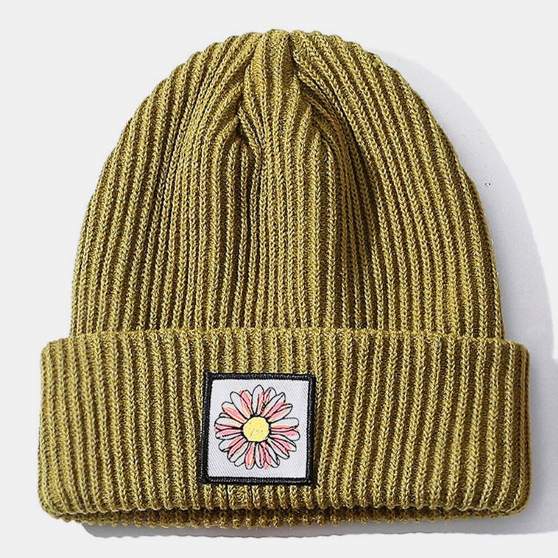 Gorro De Punto Con Patrón De Girasol De Algodón Unisex Gorro Sin Ala Sin Ala De Moda Cálida Tendencia Callejera