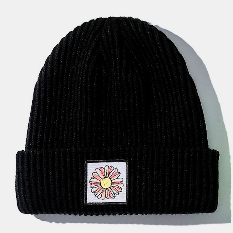 Gorro De Punto Con Patrón De Girasol De Algodón Unisex Gorro Sin Ala Sin Ala De Moda Cálida Tendencia Callejera