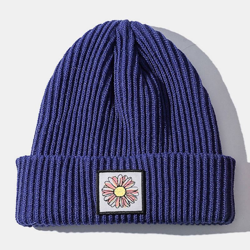 Gorro De Punto Con Patrón De Girasol De Algodón Unisex Gorro Sin Ala Sin Ala De Moda Cálida Tendencia Callejera