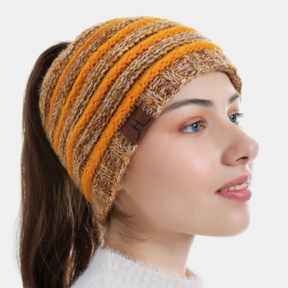 Gorro De Punto Con Patrón De Rayas De Lana Unisex Manténgase Caliente Y Vacío Protección Para Los Oídos En La Parte Superior