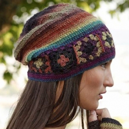 Gorro De Punto Informal Con Bloque De Color Para Mujer