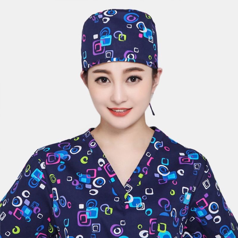 Gorro Quirúrgico De Algodón Estampado Para Mujer Gorro De Peinado Con Correa De Doctor Enfermera Gorro De Trabajo Dental Gorro