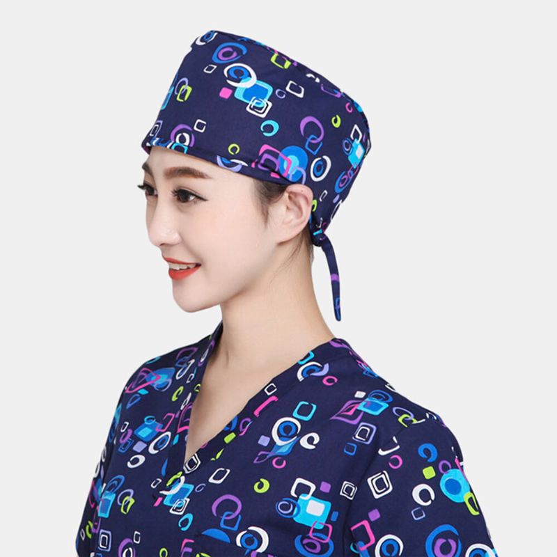 Gorro Quirúrgico De Algodón Estampado Para Mujer Gorro De Peinado Con Correa De Doctor Enfermera Gorro De Trabajo Dental Gorro