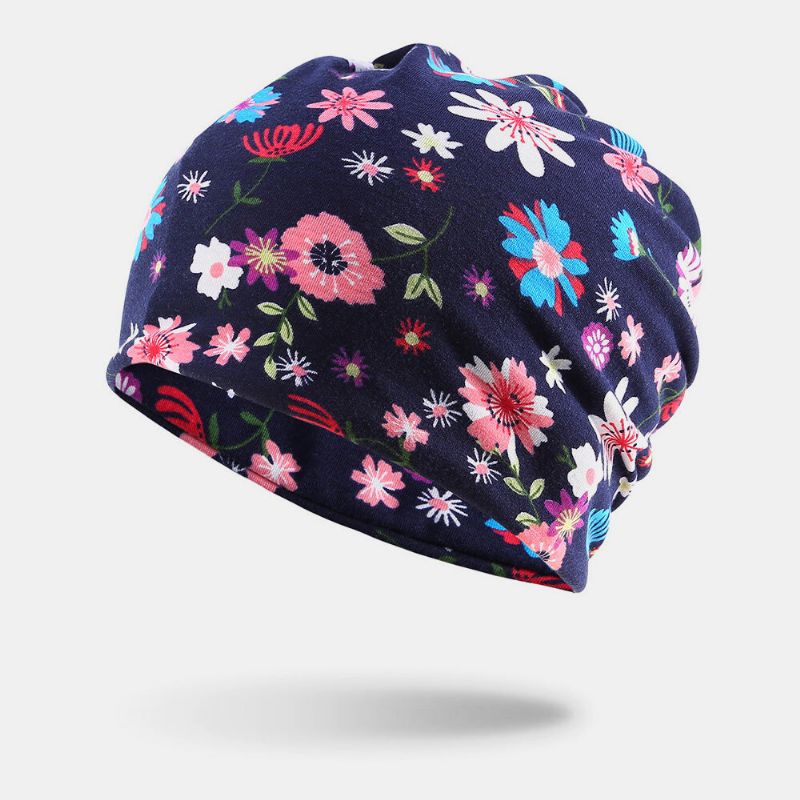 Gorro Sin Ala De Protección Para El Cuello De Doble Uso Informal Al Aire Libre Con Estampado Floral De Colores De Algodón Para Mujer