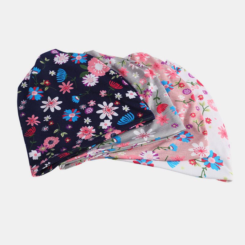 Gorro Sin Ala De Protección Para El Cuello De Doble Uso Informal Al Aire Libre Con Estampado Floral De Colores De Algodón Para Mujer