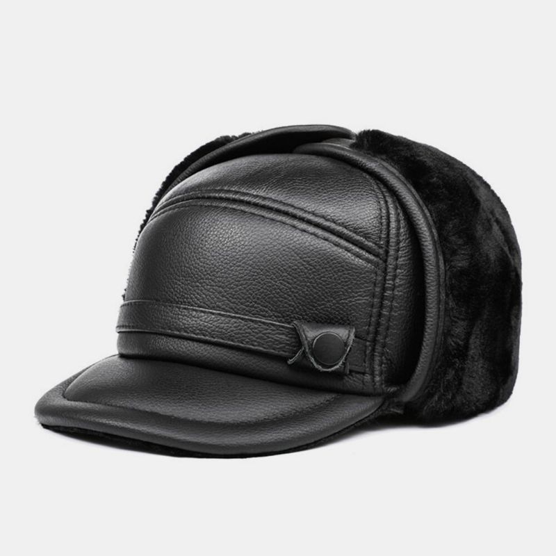 Gorro Térmico Cálido Grueso De Cuero Genuino Para Hombre Protección Para Los Oídos De Invierno Regalo Para Papá Y Padre Gorra De Béisbol Con Visera