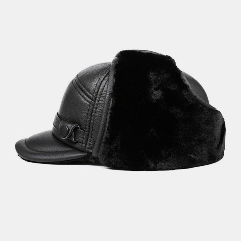 Gorro Térmico Cálido Grueso De Cuero Genuino Para Hombre Protección Para Los Oídos De Invierno Regalo Para Papá Y Padre Gorra De Béisbol Con Visera