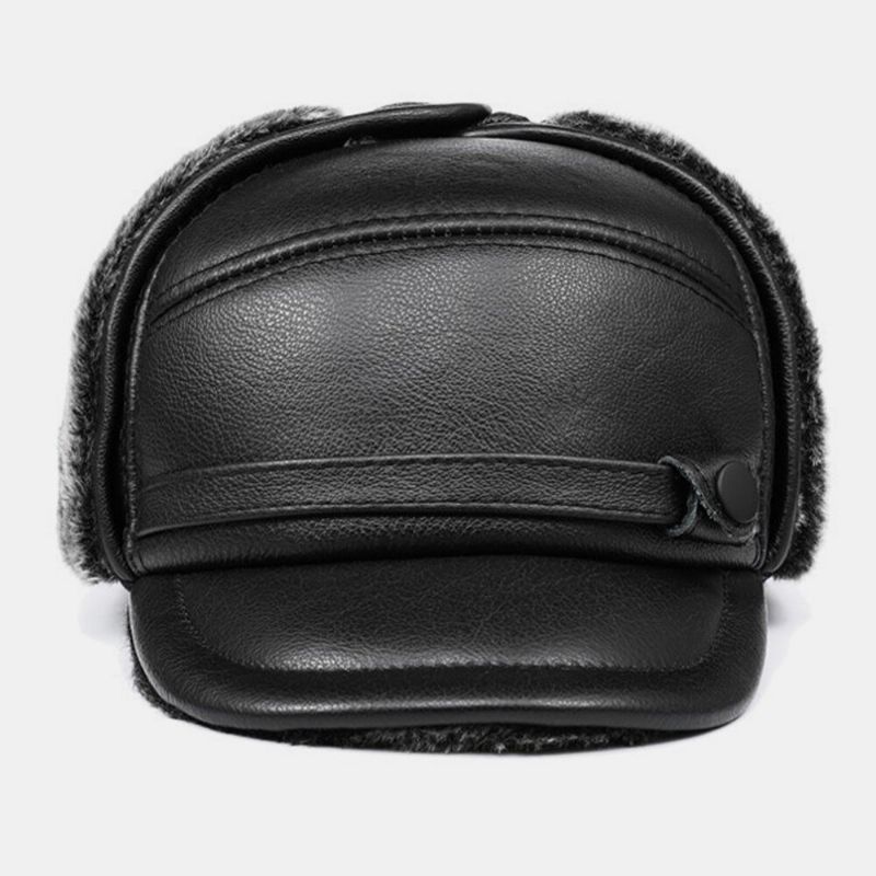 Gorro Térmico Cálido Grueso De Cuero Genuino Para Hombre Protección Para Los Oídos De Invierno Regalo Para Papá Y Padre Gorra De Béisbol Con Visera