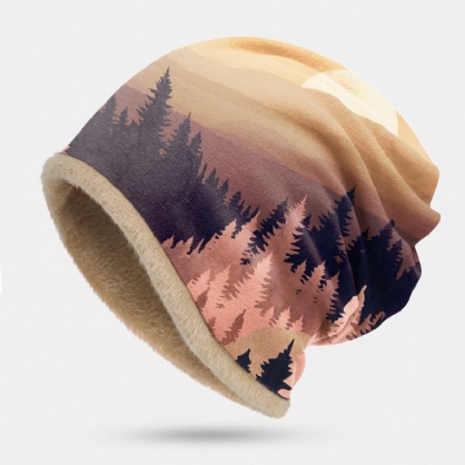 Gorro De Turbante Transpirable Con Personalidad Suave Con Estampado De Copa De Árbol De Montaña De Terciopelo Para Mujer