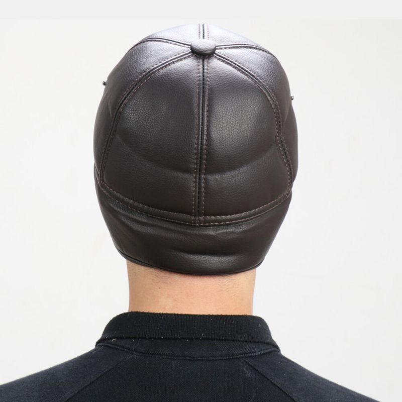 Hombre Faux Leather Plus Thicken Velvet Protección Para Los Oídos Cálido Sombrero De Trampero A Prueba De Viento Sombrero De Béisbol