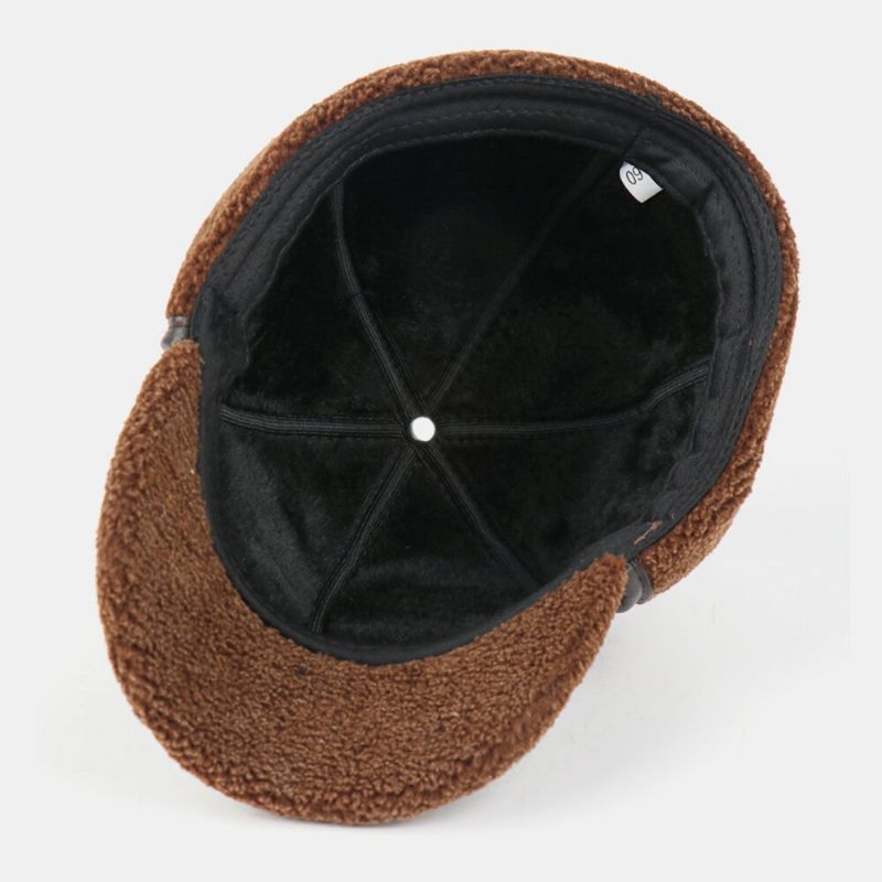 Hombre Faux Leather Plus Thicken Velvet Protección Para Los Oídos Cálido Sombrero De Trampero A Prueba De Viento Sombrero De Béisbol