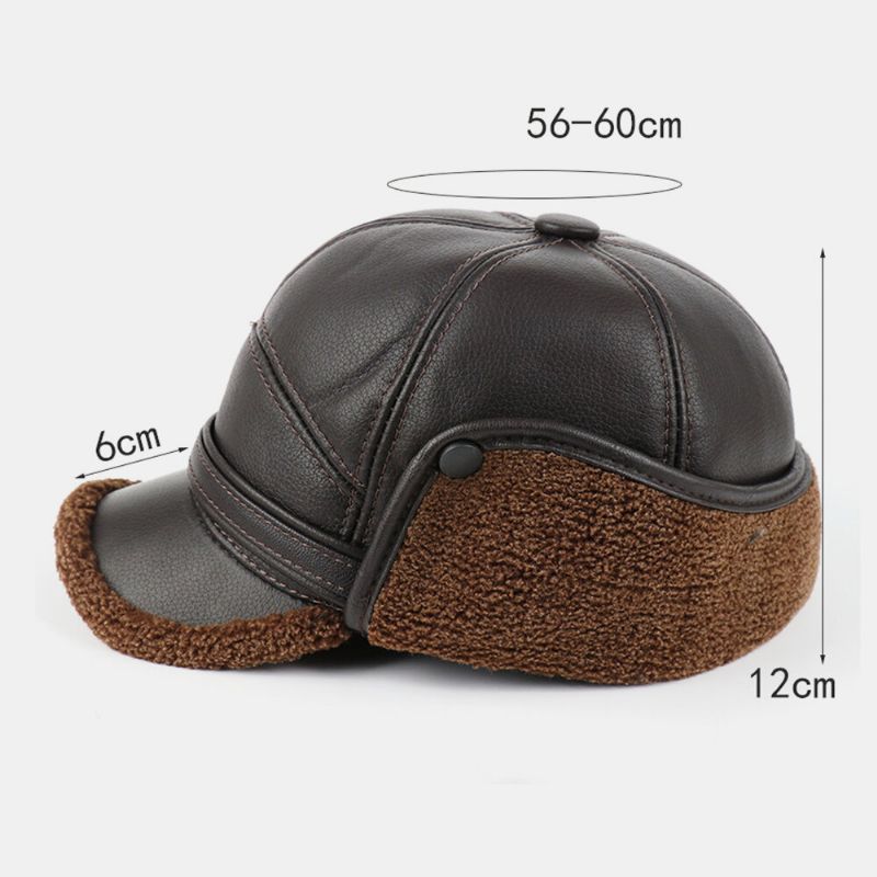 Hombre Faux Leather Plus Thicken Velvet Protección Para Los Oídos Cálido Sombrero De Trampero A Prueba De Viento Sombrero De Béisbol