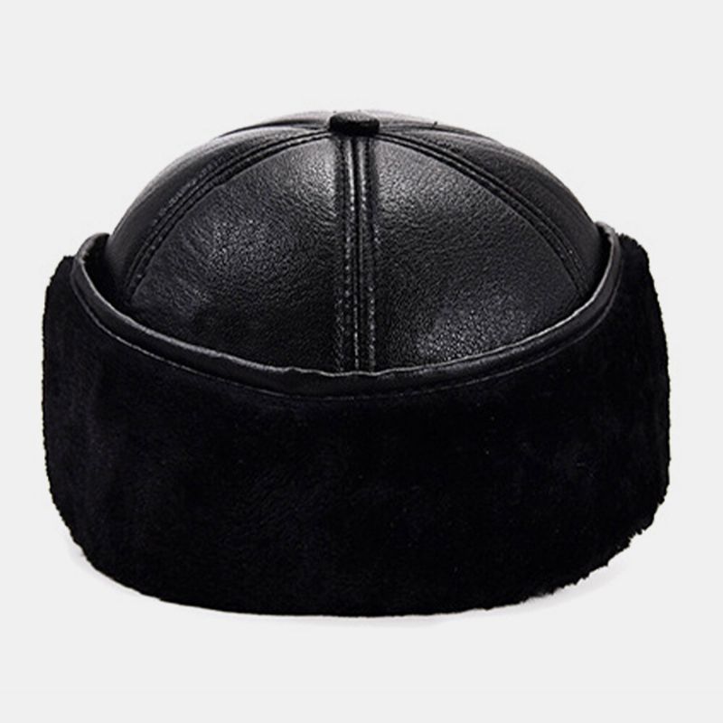 Hombre Faux Leather Plus Thicken Warm Warm Pads Protección Para Los Oídos Regalos Para El Padre Sombrero De Béisbol