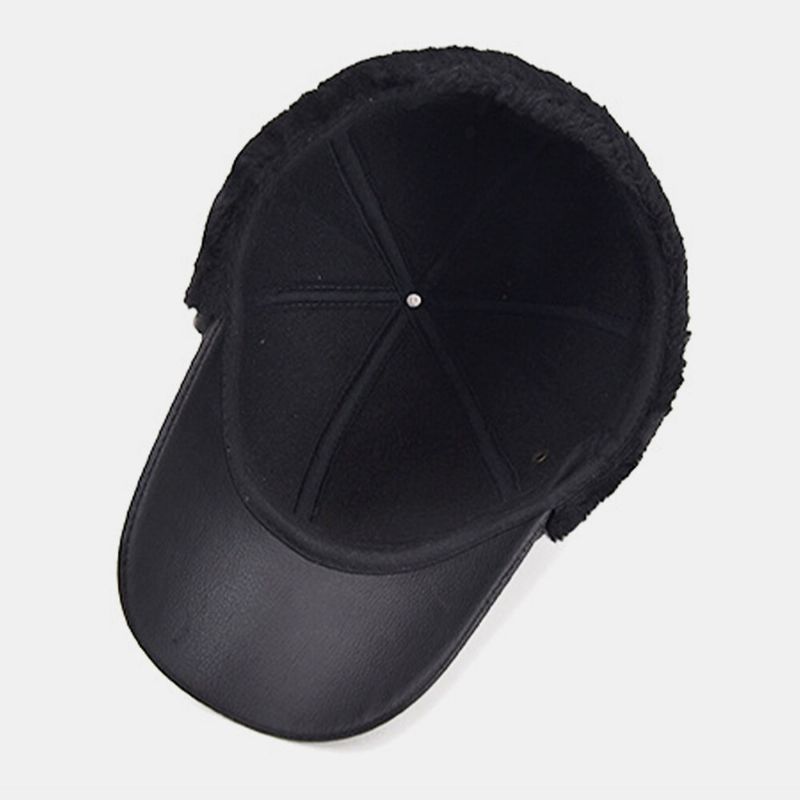 Hombre Faux Leather Plus Thicken Warm Warm Pads Protección Para Los Oídos Regalos Para El Padre Sombrero De Béisbol