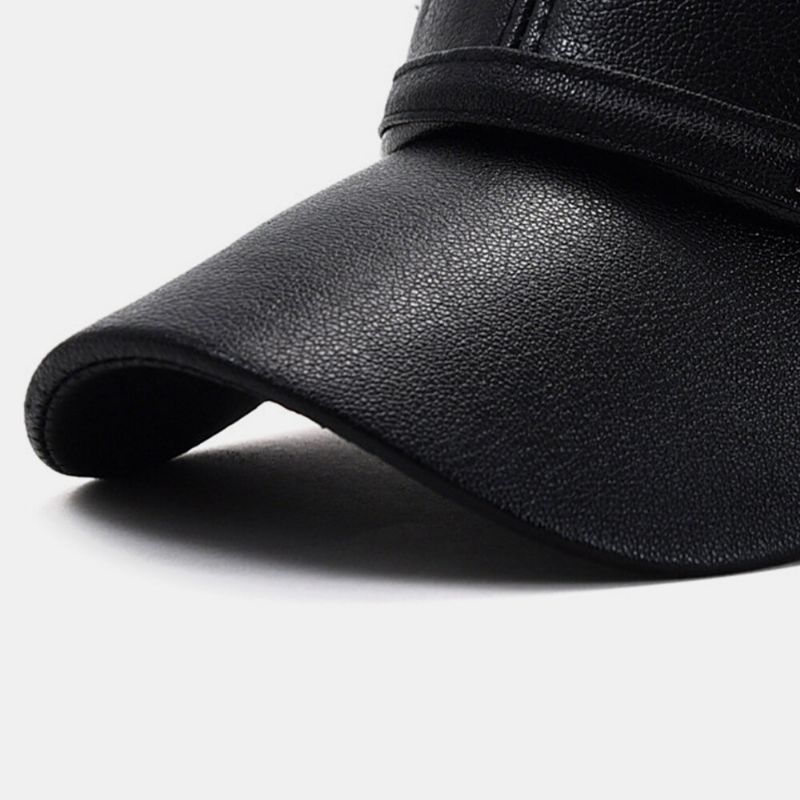 Hombre Faux Leather Plus Thicken Warm Warm Pads Protección Para Los Oídos Regalos Para El Padre Sombrero De Béisbol