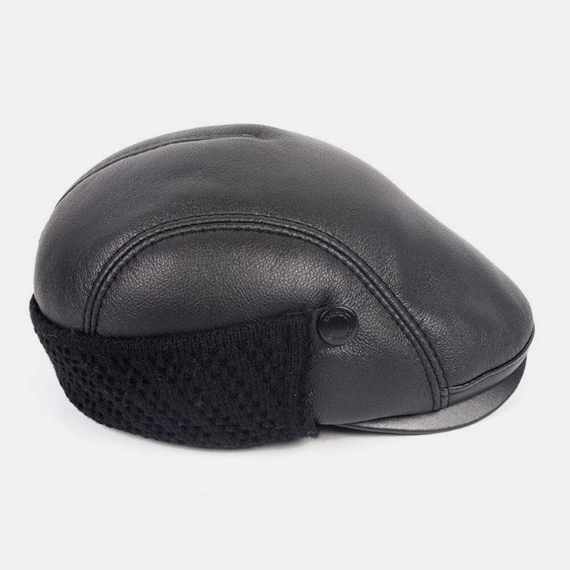 Hombre Faux Leather Plus Velvet Ear Flaps Protection Sombrero De Papá Sombrero Plano Sombrero De Avance Sombrero De Boina