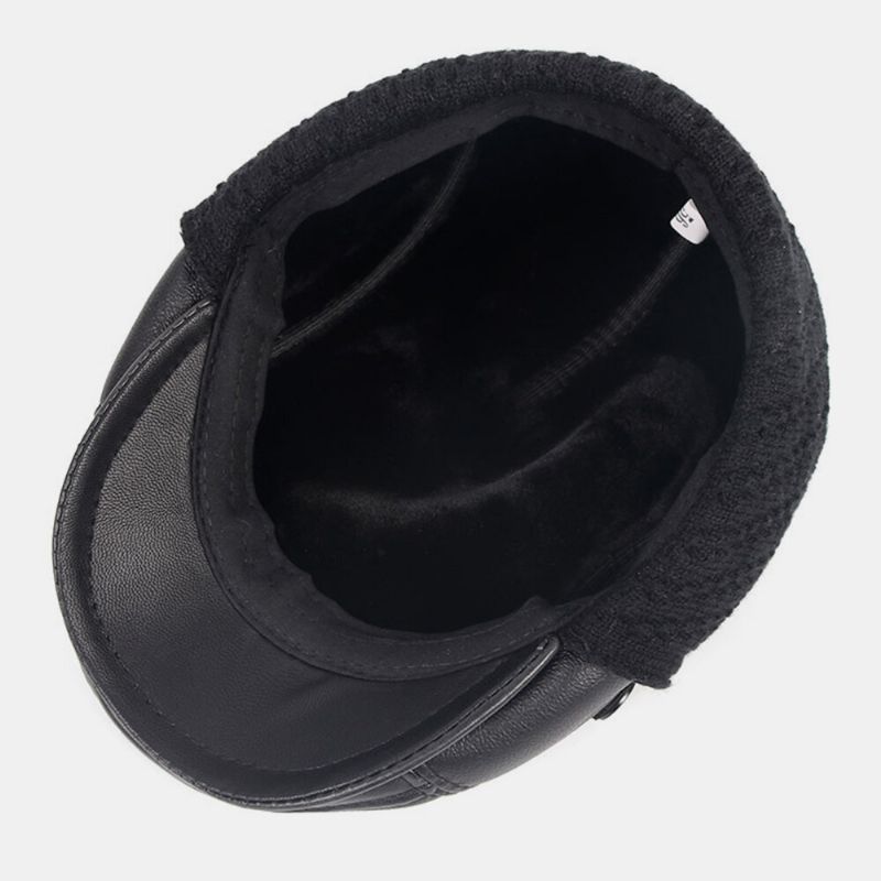 Hombre Faux Leather Plus Velvet Ear Flaps Protection Sombrero De Papá Sombrero Plano Sombrero De Avance Sombrero De Boina