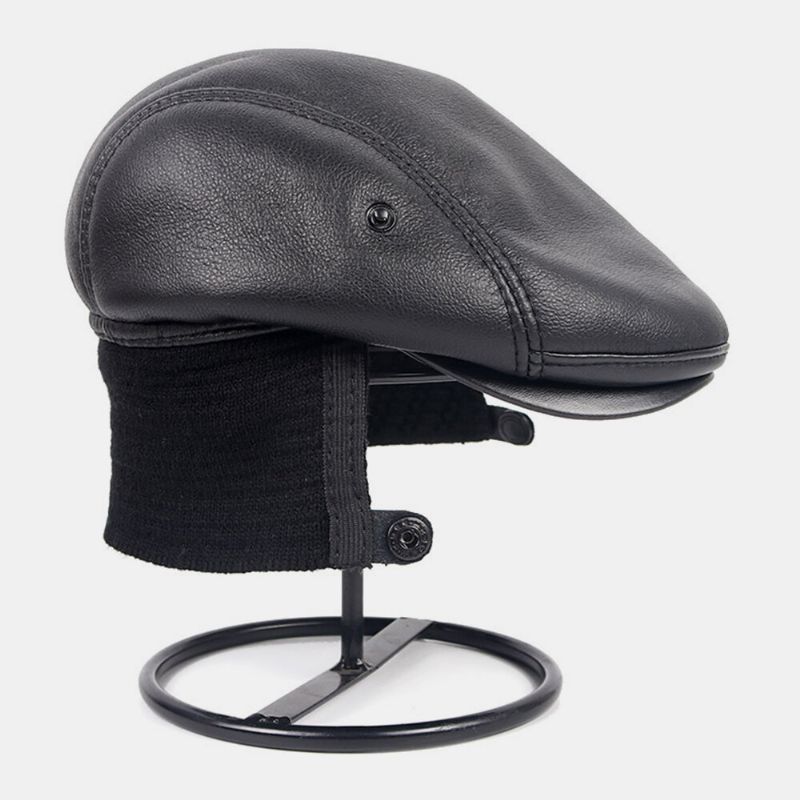 Hombre Faux Leather Plus Velvet Ear Flaps Protection Sombrero De Papá Sombrero Plano Sombrero De Avance Sombrero De Boina