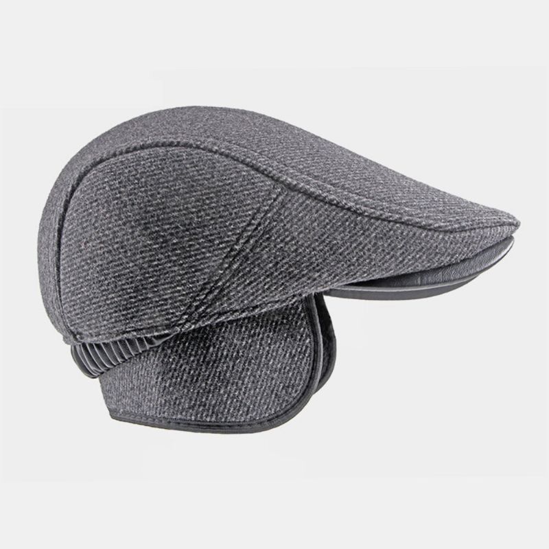 Hombre Felt Plus Thick Keep Warm Color Sólido Casual Breve Protección Para Los Oídos Sombrero Delantero Sombrero De Boina