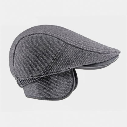 Hombre Felt Plus Thick Keep Warm Color Sólido Casual Breve Protección Para Los Oídos Sombrero Delantero Sombrero De Boina