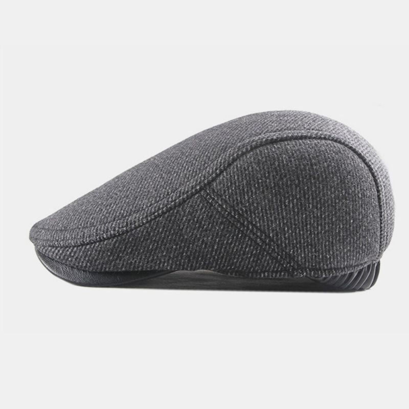 Hombre Felt Plus Thick Keep Warm Color Sólido Casual Breve Protección Para Los Oídos Sombrero Delantero Sombrero De Boina