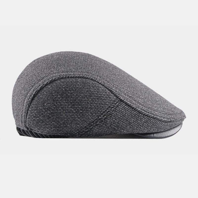 Hombre Felt Plus Thick Keep Warm Color Sólido Casual Breve Protección Para Los Oídos Sombrero Delantero Sombrero De Boina