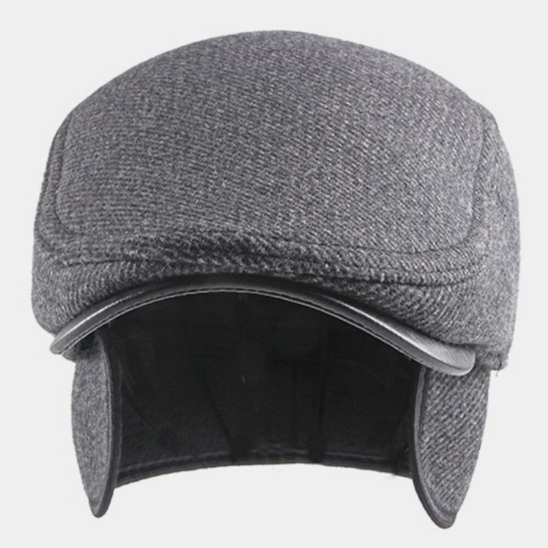 Hombre Felt Plus Thick Keep Warm Color Sólido Casual Breve Protección Para Los Oídos Sombrero Delantero Sombrero De Boina