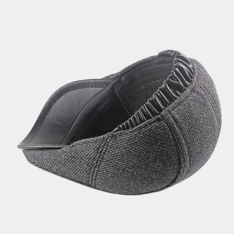 Hombre Felt Plus Thick Keep Warm Color Sólido Casual Breve Protección Para Los Oídos Sombrero Delantero Sombrero De Boina