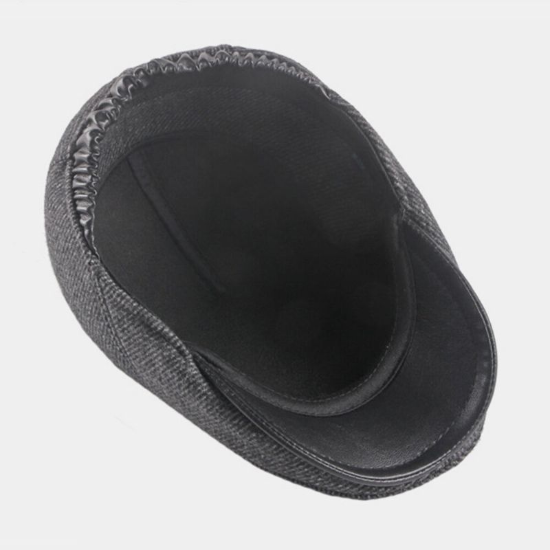 Hombre Felt Plus Thick Keep Warm Color Sólido Casual Breve Protección Para Los Oídos Sombrero Delantero Sombrero De Boina