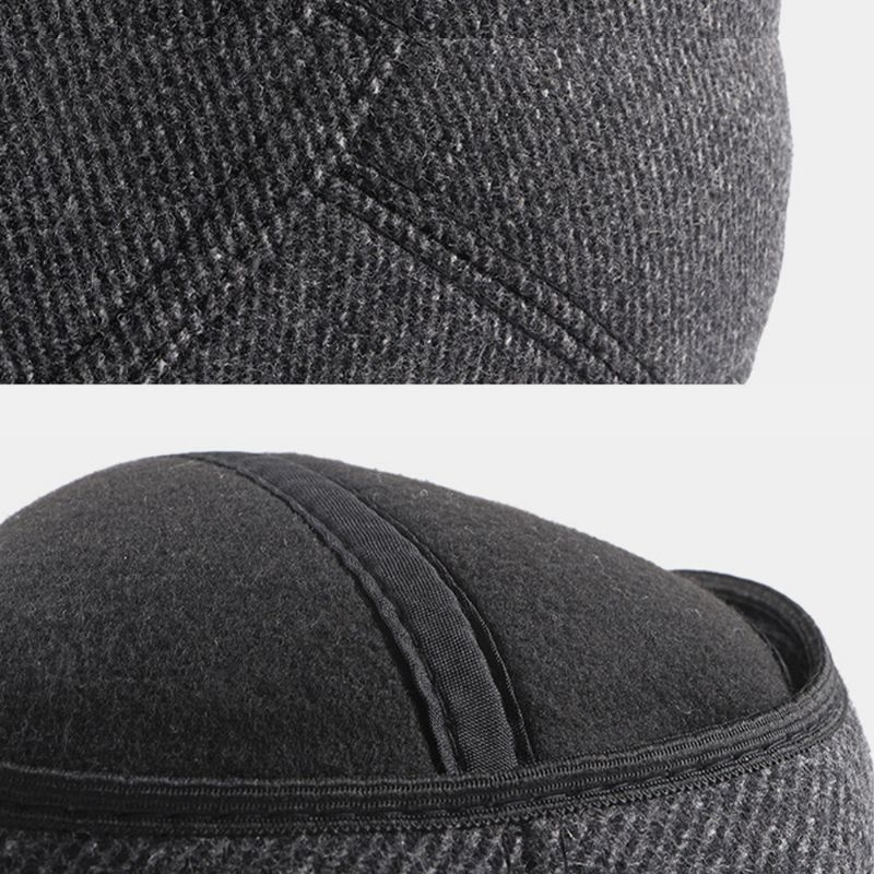 Hombre Felt Plus Thick Keep Warm Color Sólido Casual Breve Protección Para Los Oídos Sombrero Delantero Sombrero De Boina