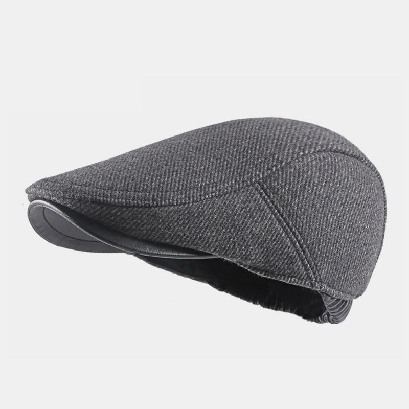 Hombre Felt Plus Thick Keep Warm Color Sólido Casual Breve Protección Para Los Oídos Sombrero Delantero Sombrero De Boina