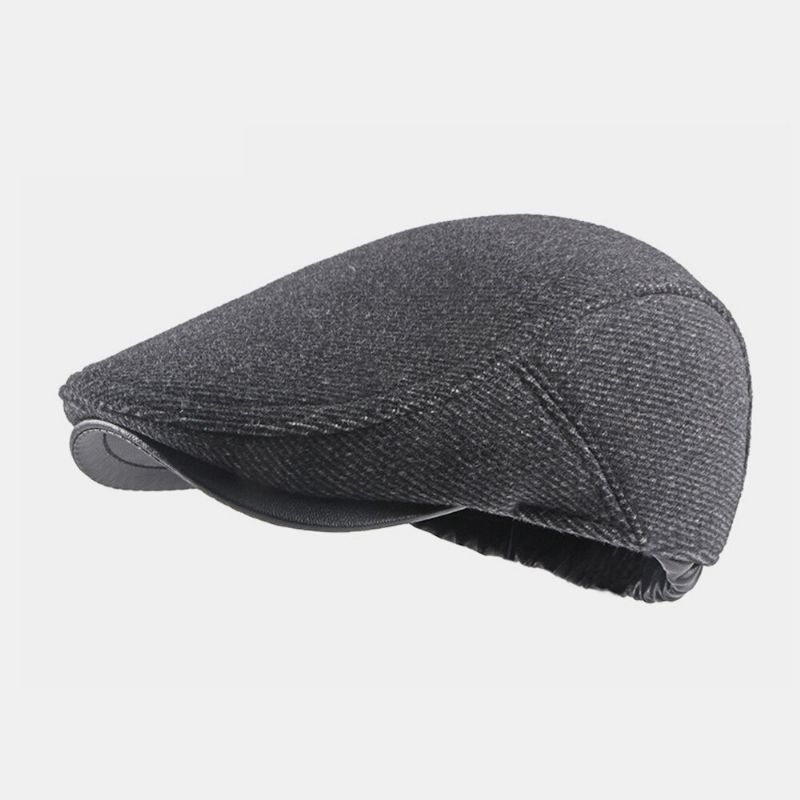 Hombre Felt Plus Thick Keep Warm Color Sólido Casual Breve Protección Para Los Oídos Sombrero Delantero Sombrero De Boina