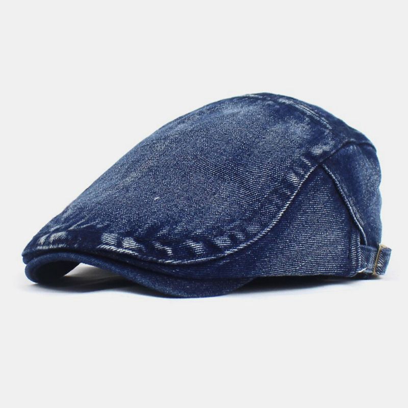 Hombre Made-old Denim Sólido Retro Casual Sombrilla Adelante Sombrero Boina Sombrero Sombrero Plano