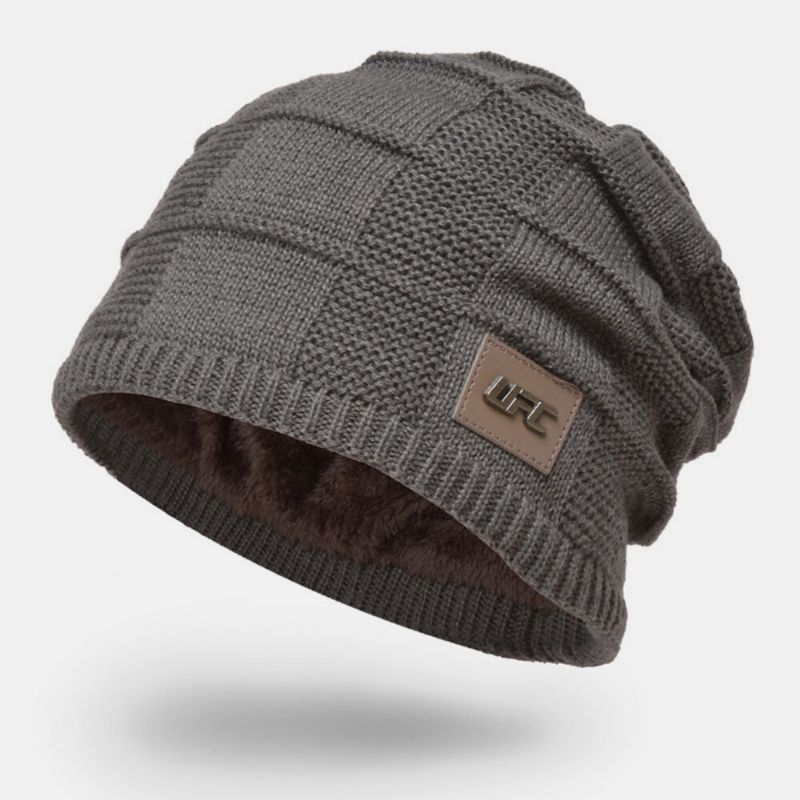 Hombre Plus Velvet Winter Outdoor Keep Warm Etiqueta Pequeña Decoración Gorro De Punto Gorro